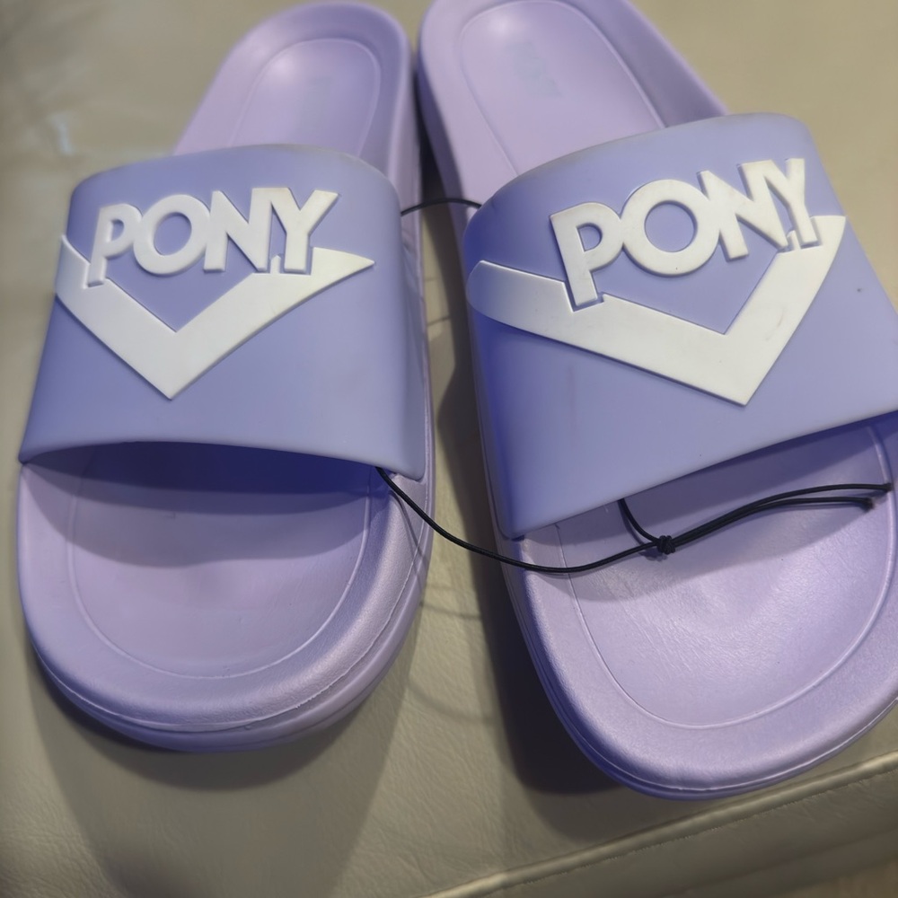 PONY Lilac Slide Sandals with White Logo Women’s Size 9